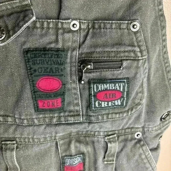 VTG Electric Kids 90s Kids Size 5 Overalls Army Green Combat Crew 100% Cotton - Picture 6 of 11